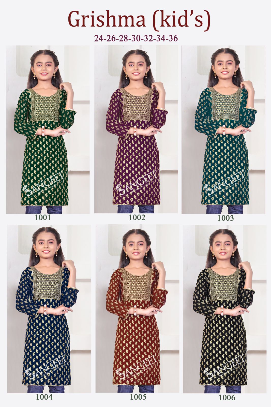 Grishma Kids Wear Foil Printed Georgette Girls Kurtis Wholesale Online

